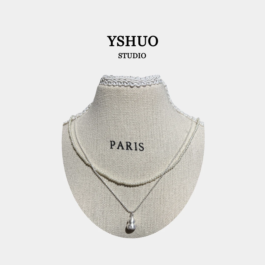 合金仿珍珠吊坠 YSHUO【幸运葫芦】双层高级叠戴韩系锁骨链 v24627