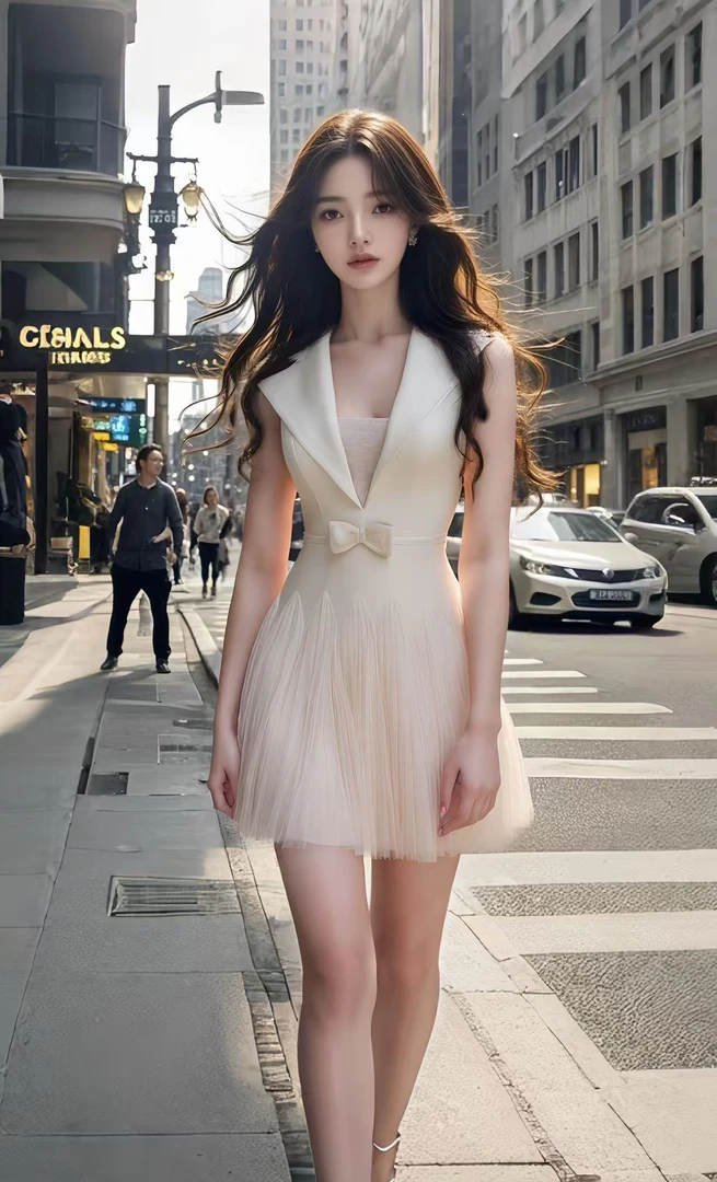 2025夏季新款温柔甜美风杏色V领收腰连衣裙女小众时尚气质高级感