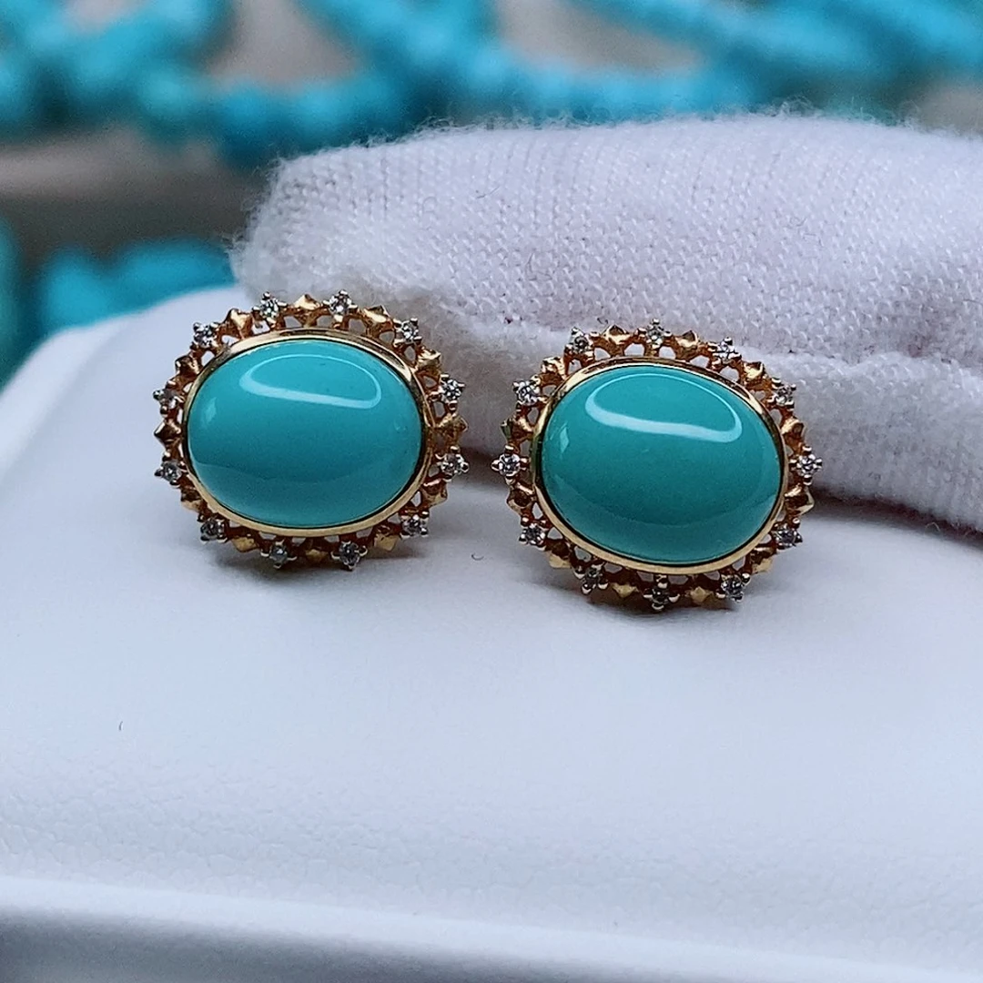 绿松石耳饰18K金镶嵌