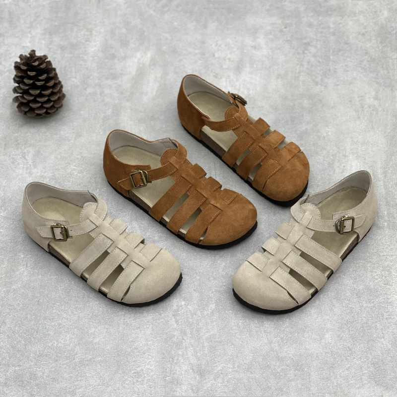 复古手工真皮编织包头凉拖鞋新夏款森系复古勃肯牛皮凉鞋