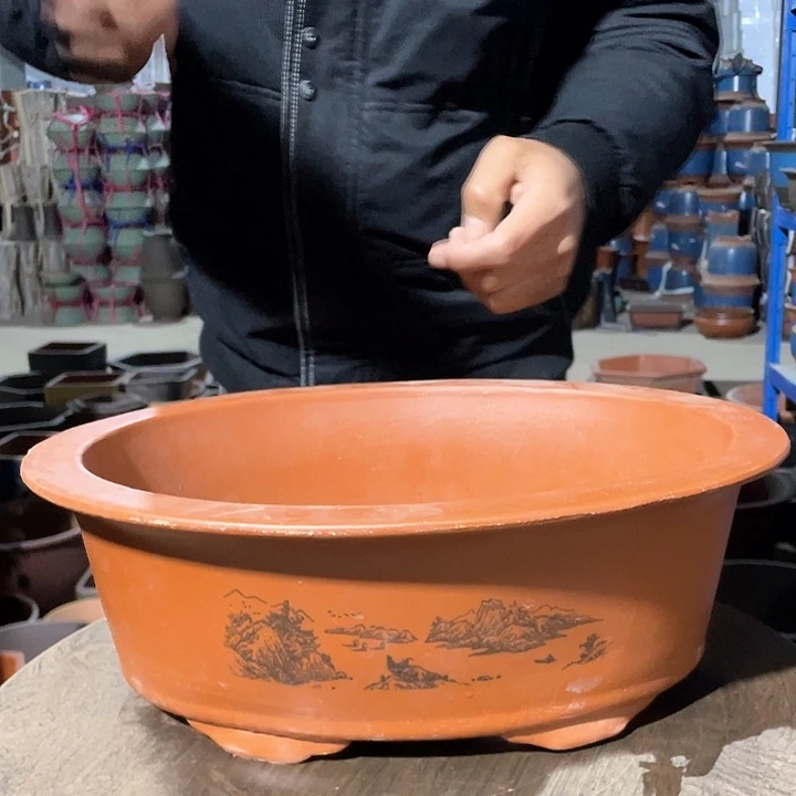 紫砂38红椭圆花盆