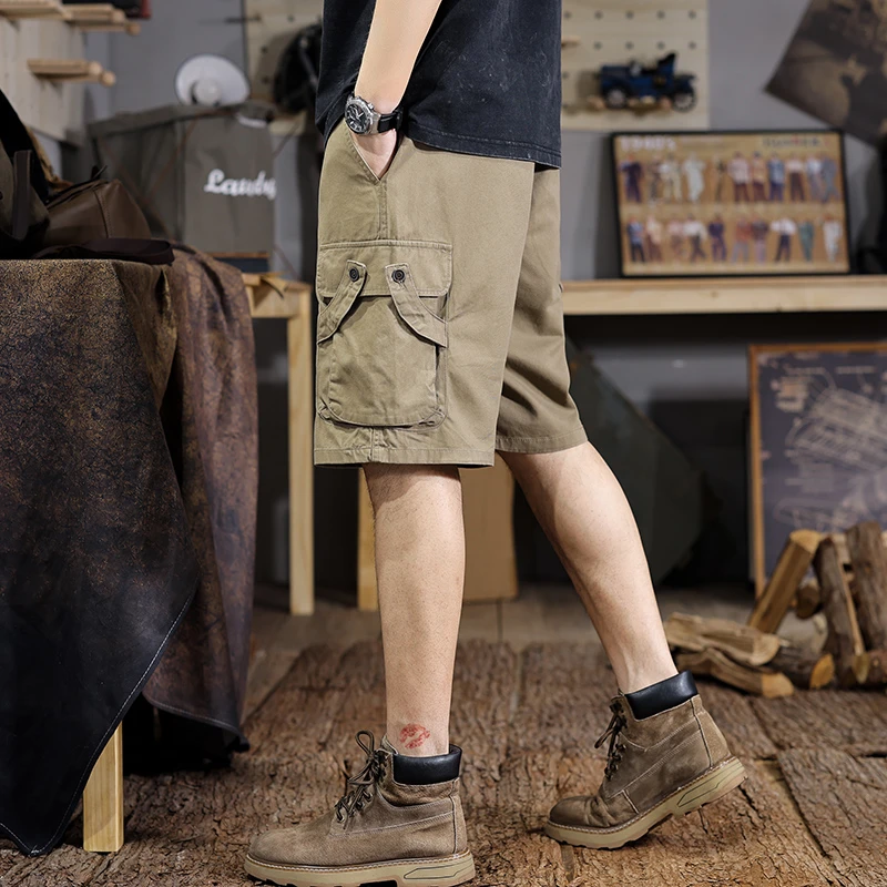 aoyu/遨宇夏季纯棉美式工装短裤男宽松运动休闲潮流ins直筒五分裤