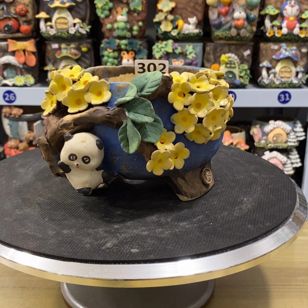 白狐粗陶手捏花盆