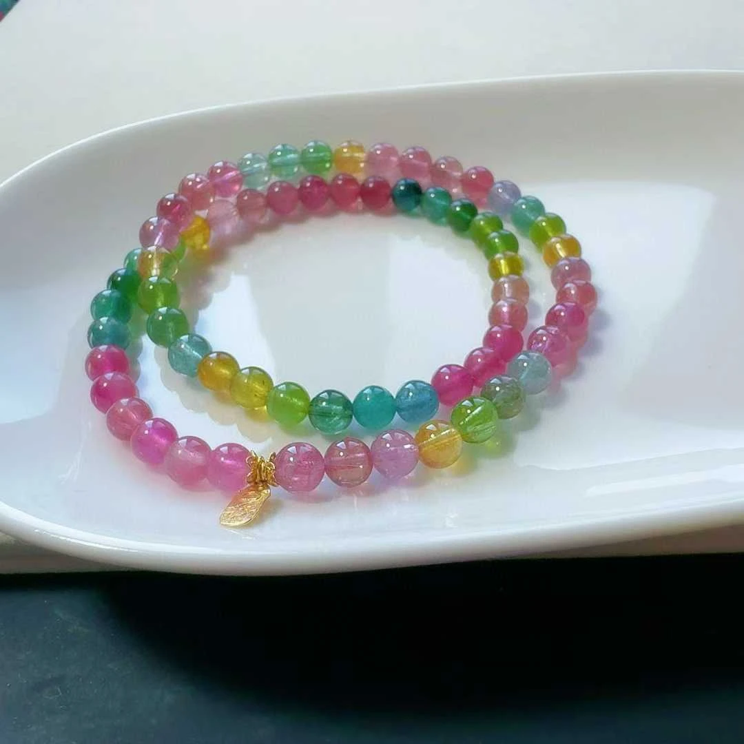 天然真品彩虹碧玺手串双圈5.5mm16.87g正品碧玺多圈手链女旺夫石