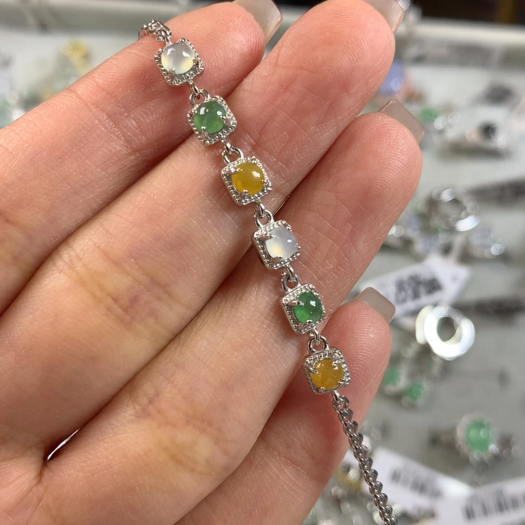 翡翠银S925镶嵌戒指手链