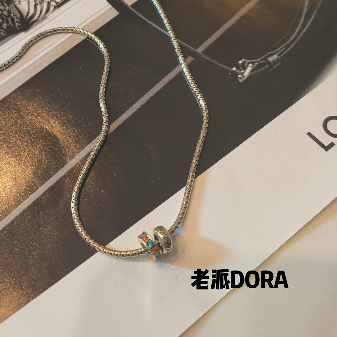 链子925银锆石 【129】925S通体银双环复古项链时尚轻奢气质百搭