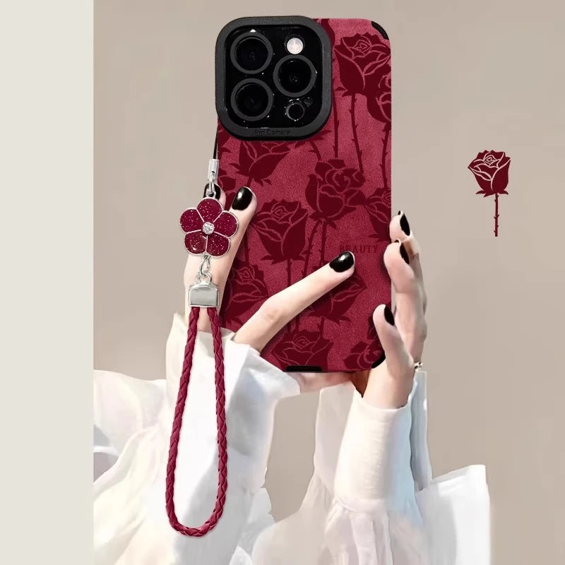 荆棘玫瑰适用苹果16promax手机壳iphone15pro带手链复古小香风14p