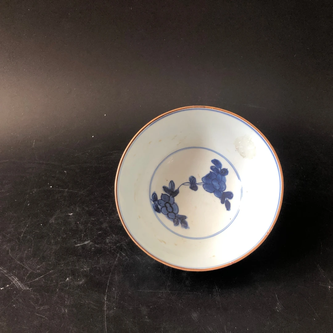 A03591清康熙青花花卉纹纹碗 口径14.7cm