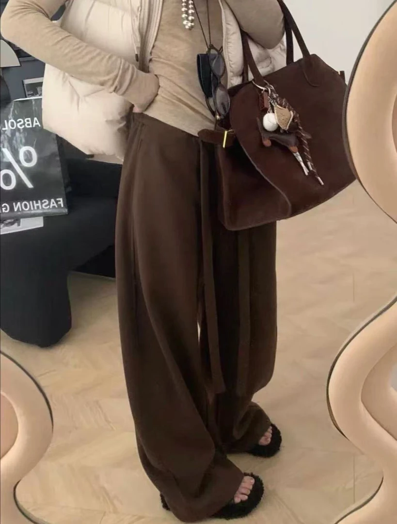 2025秋冬孕妇新款绑带设计感高腰显瘦宽松休闲时尚小个子孕妇长裤