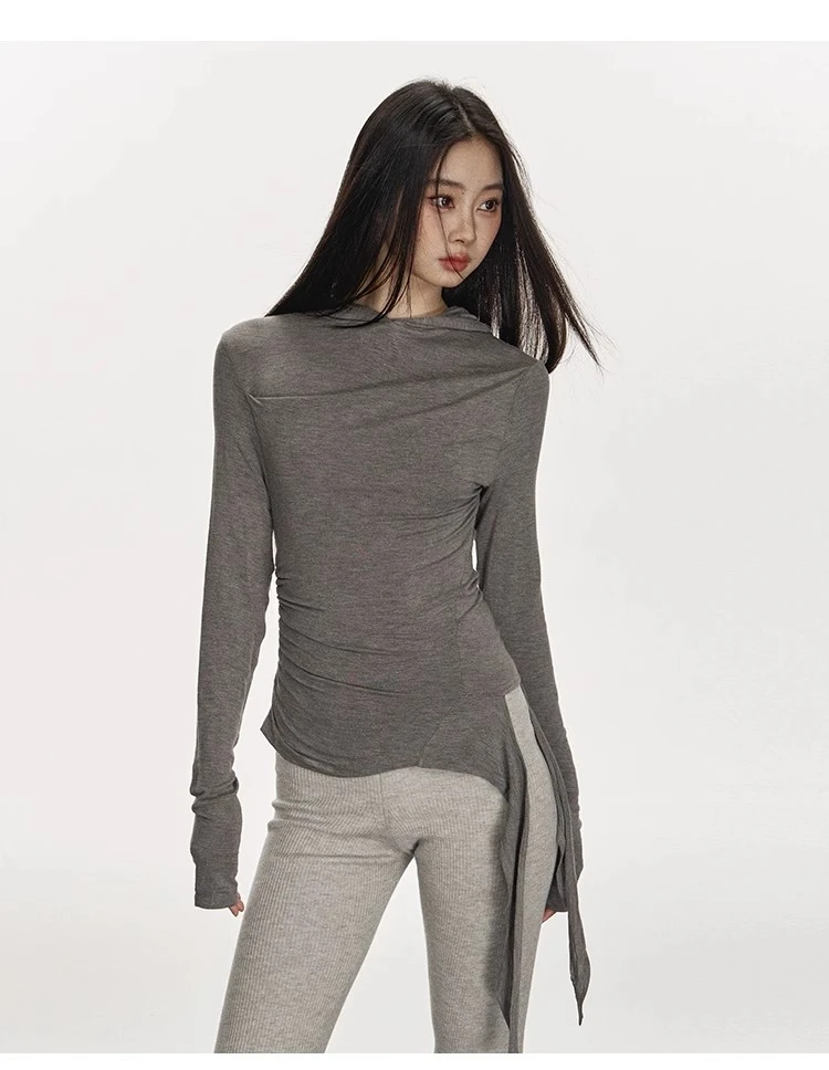 anna aneae连帽长袖t恤女秋冬打底衫女内搭外穿百搭修身体恤上衣