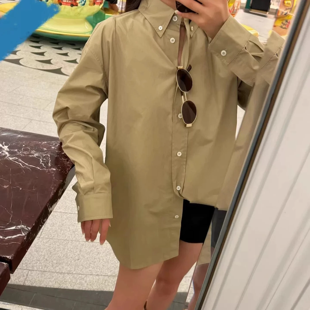 卡其色休闲长款百搭衬衫