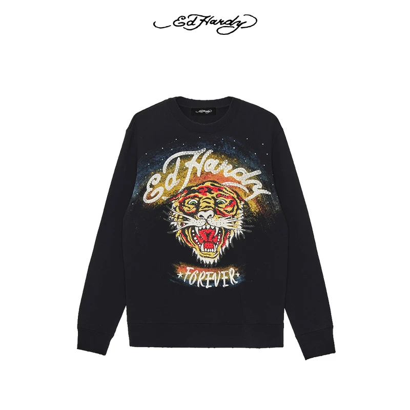 Ed Hardy/埃德哈迪2025新款男女同款烫钻宽松套头卫衣E1QAM083
