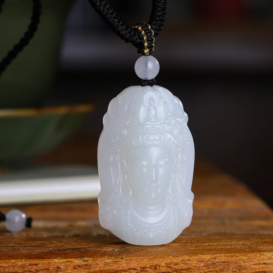 和田玉精品白玉度母观音首 约卡42×26×12mm 雕刻