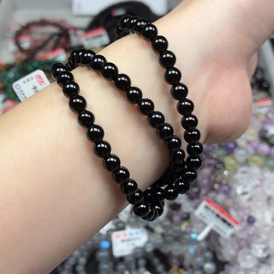 水晶未镶嵌手串卡6精品黑曜石三圈