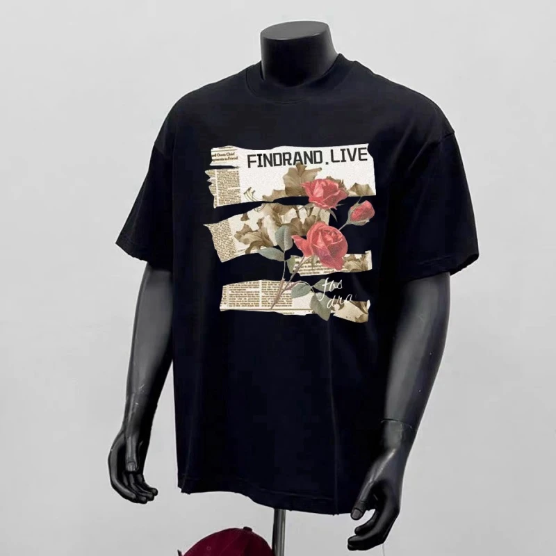 宽松设计师圆领印花春夏手绘短袖夏季休闲时尚纯棉T恤百搭情侣款