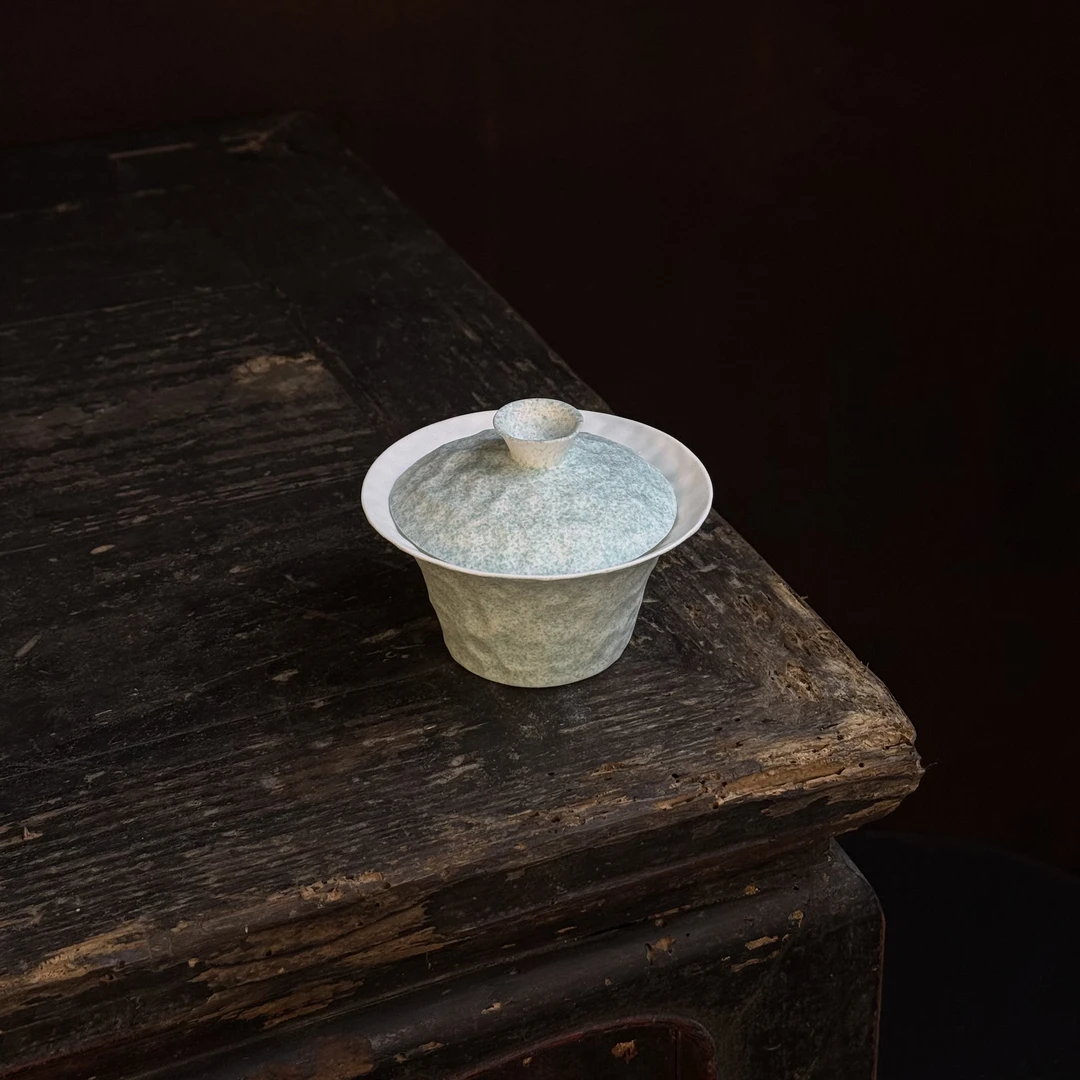 小黑 蓝彩盖碗浮雕白瓷二才功夫茶具耐摔盖碗陶瓷茶具