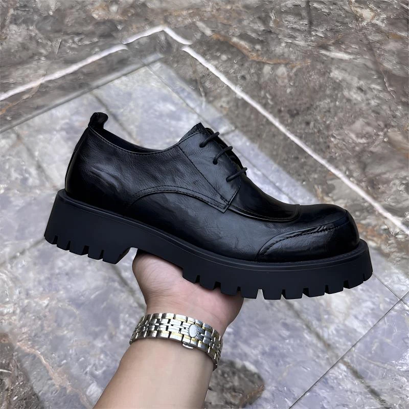 广州真皮男鞋秋季新款男士大头皮鞋厚底潮流英伦风商务休闲正装鞋