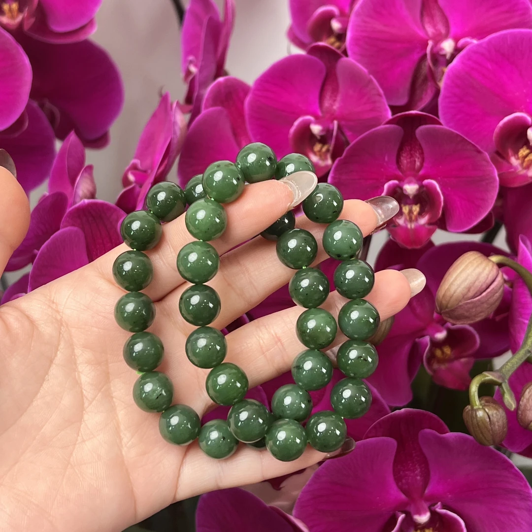 YDY26天然和田玉碧玉手串11mm+多样性发其一