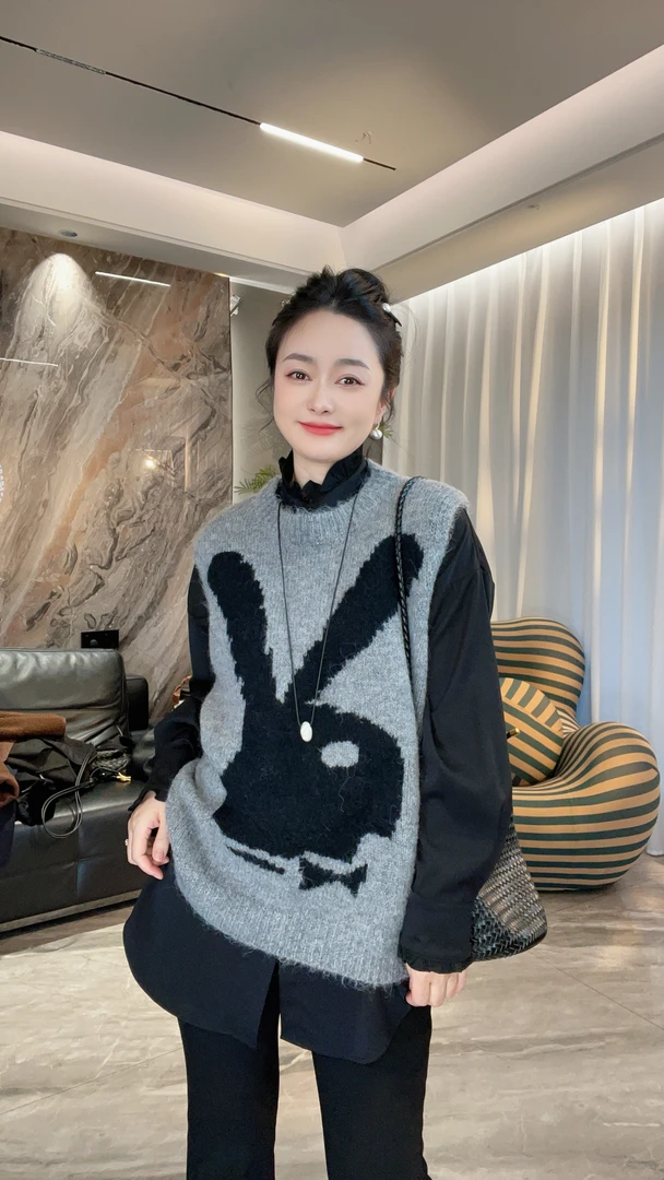 【冲姐】秋冬新款宽松大版设计感减龄叠穿针织保暖无袖圆领马甲