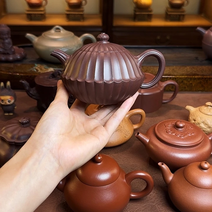 谢***茶壶紫砂蝉敦壶，紫泥