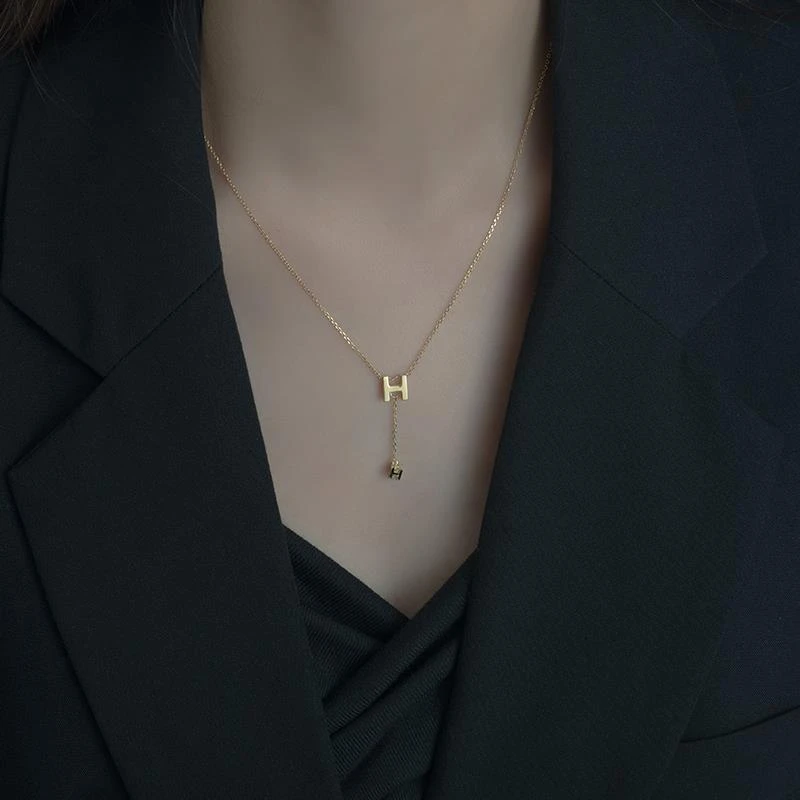 CAIEM KAIET 坠链均925银 S925纯银H字母项链女轻奢百搭锁骨链