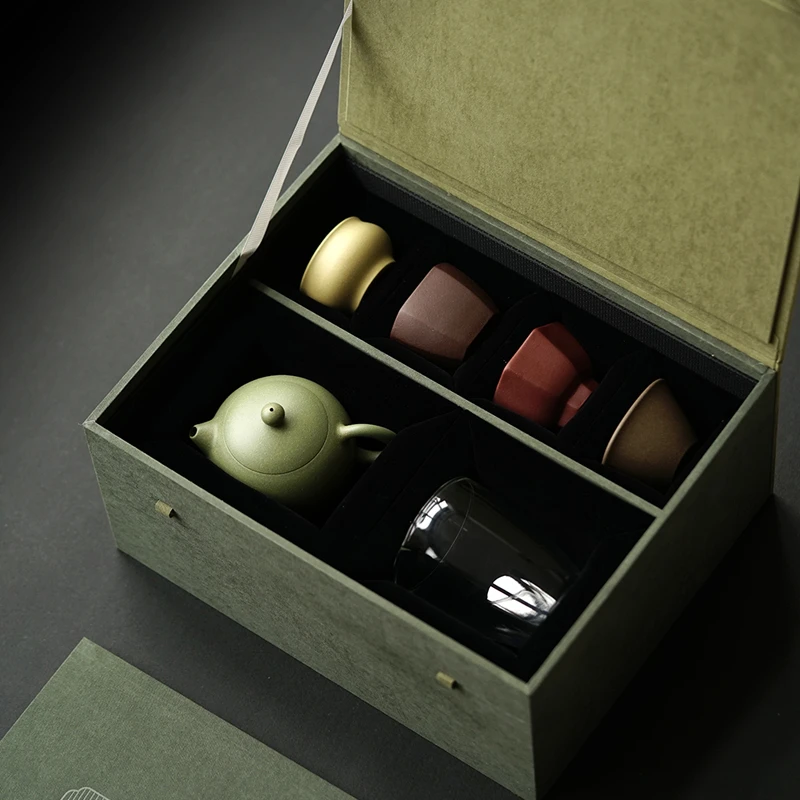 砂壶印象 宜兴紫砂 一壶四杯一公道礼盒套 西施 绿泥 200cc