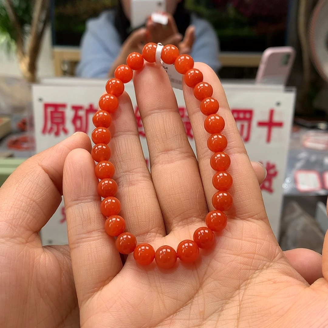 南红玛瑙南红7mm柿子红手串未镶嵌