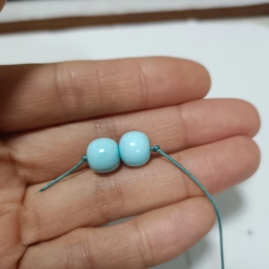 天然原矿绿松石对珠