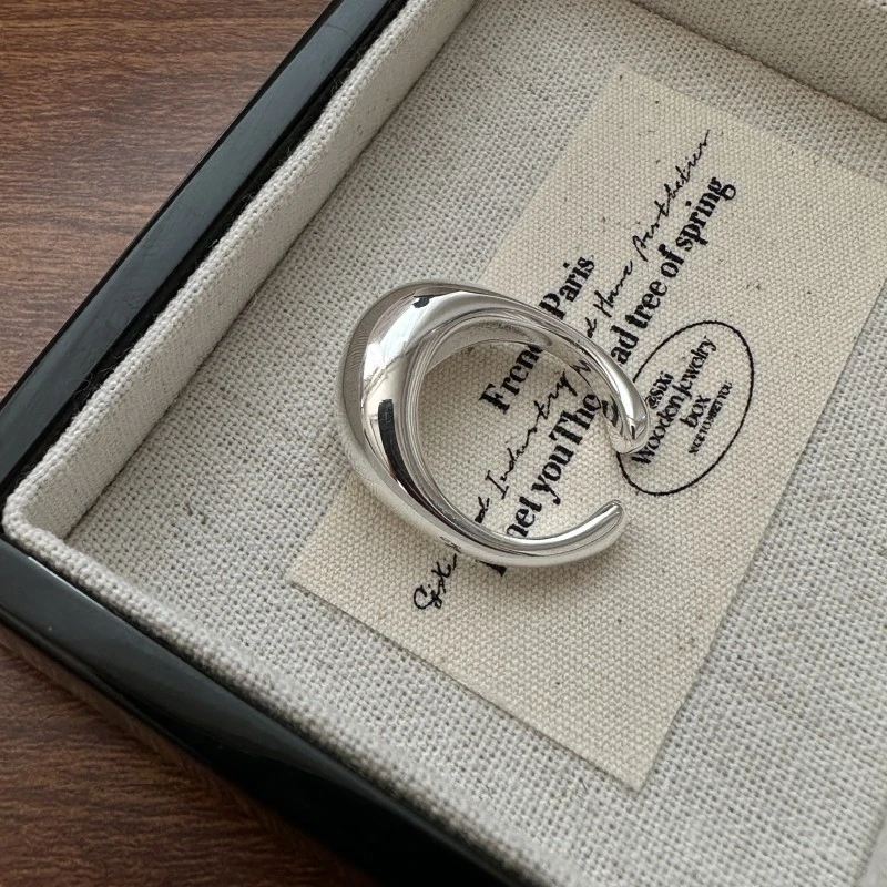 925银戒指 韩版小众基础款光面椭圆戒指韩系时尚简约个性银色指环