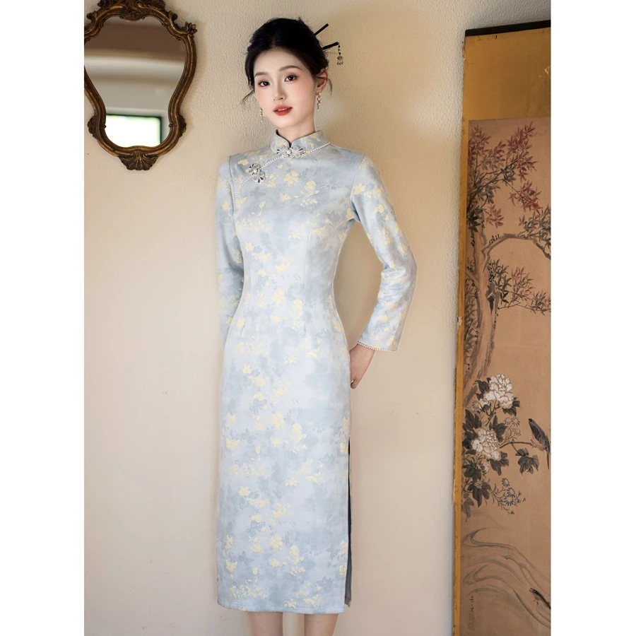 秋冬新款显瘦新中式旗袍年轻款 复古高级感国风旗袍改良连衣裙