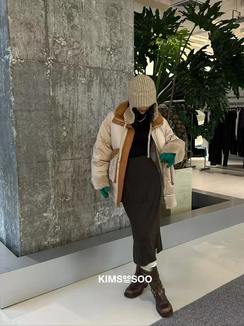 8569小众设计拼接拼色毛领韩版冬季百搭女士外套秋冬款KSS