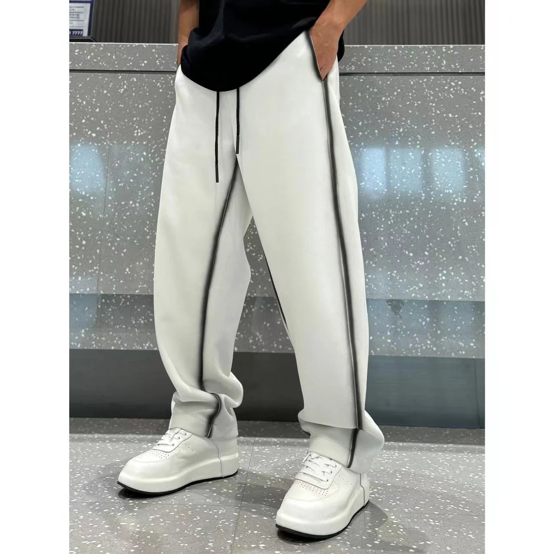 秋季时尚潮流百搭垂感手绘涂鸦个性宽松弯刀香蕉直筒裤1818