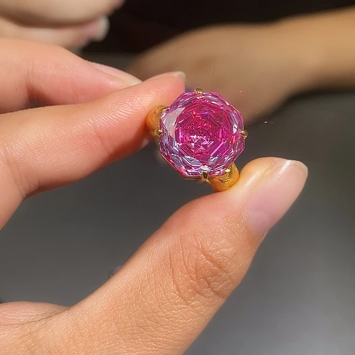 纯铜石英石红大戒指
