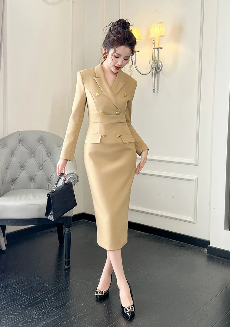 【十六原创】敦煌美学·美拉德色系优雅名媛修身百搭连衣裙50562