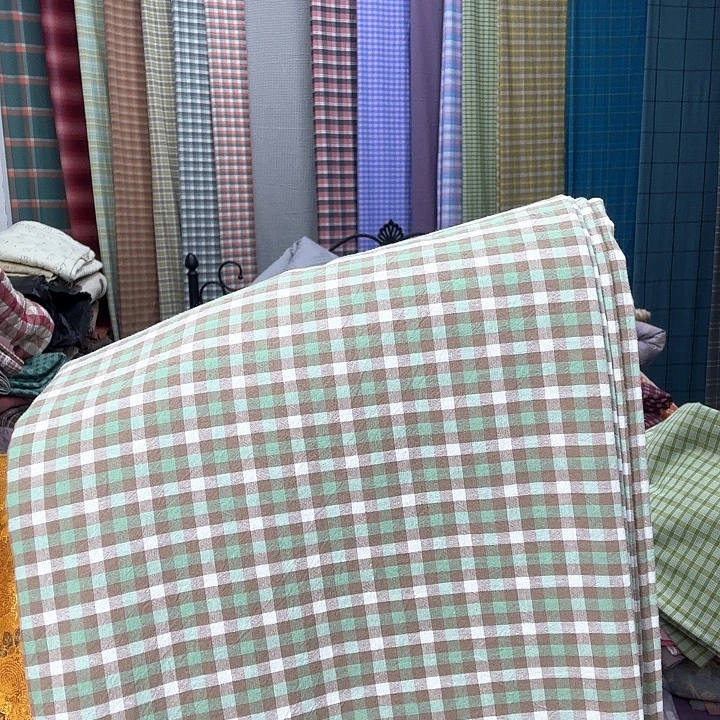 棉小绿格枕套，水洗棉全棉