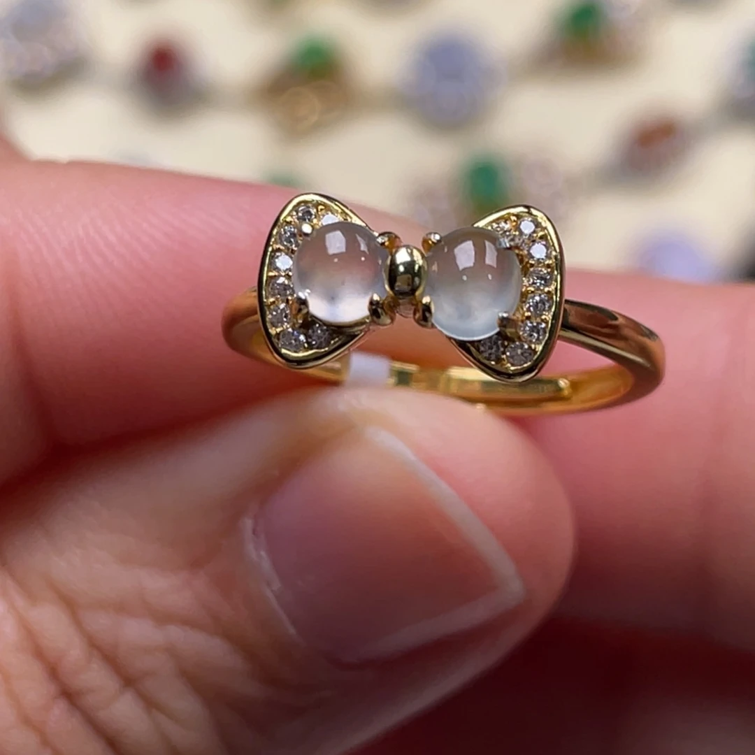 翡翠戒指银S925镶嵌纯天然缅甸翡翠