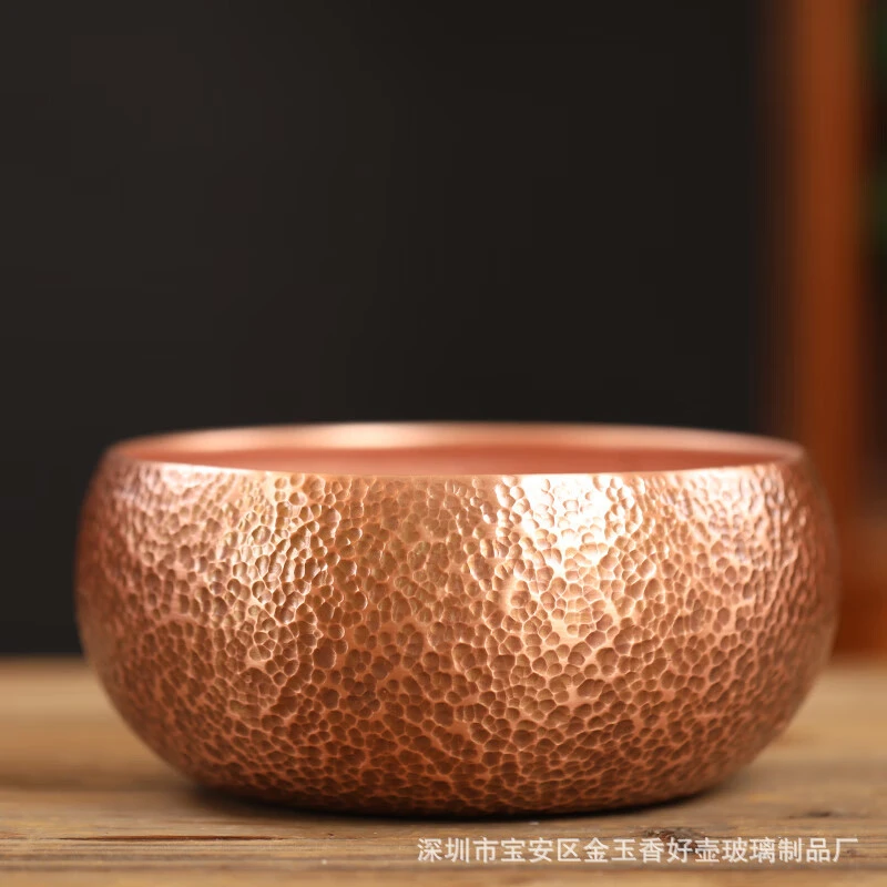 锤纹茶洗缸 纯铜水盂 高端纯紫铜水洗 手工建水家用笔洗 茶具配件