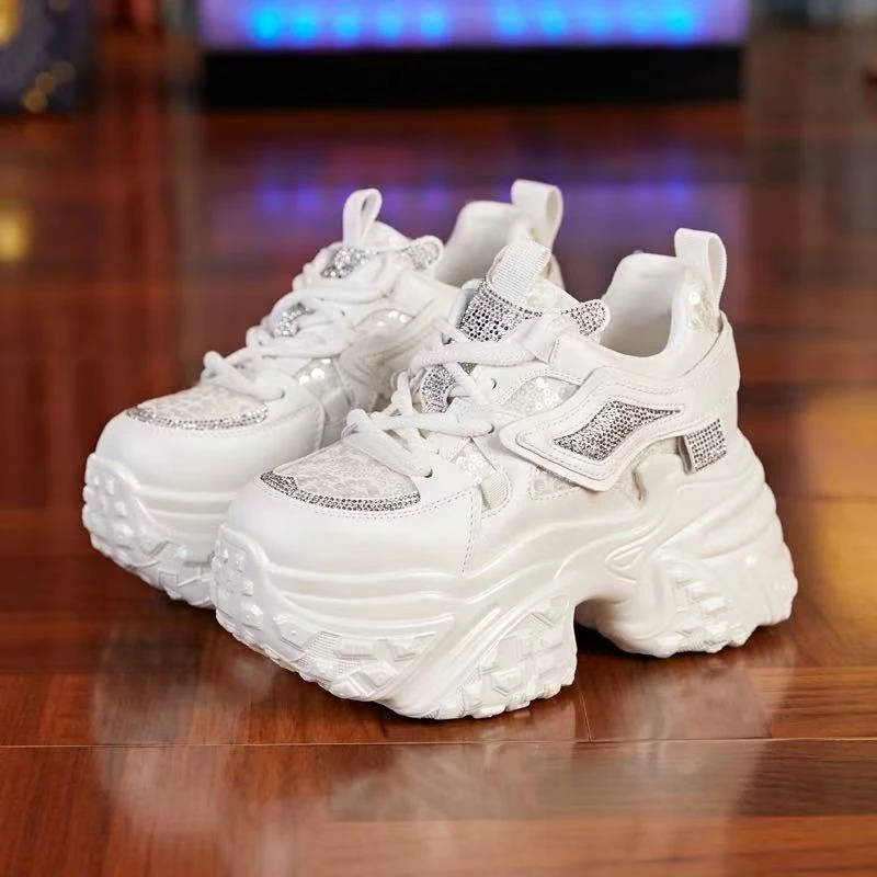 9cm小个子亮片透气厚底老爹鞋女2025秋季新款百搭增高休闲运动鞋