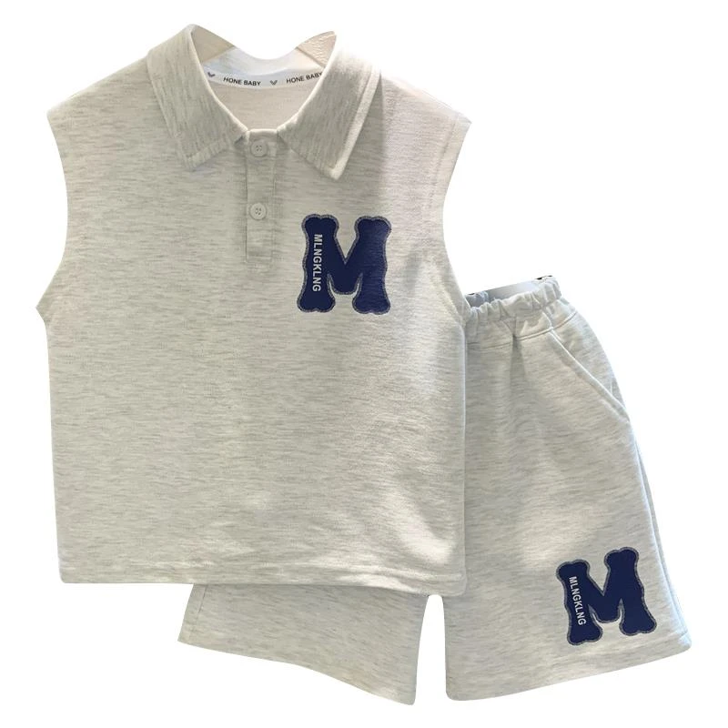 范哲萨男童夏装套装新款洋气儿童领背心两件套酷帅宝宝夏季无袖套