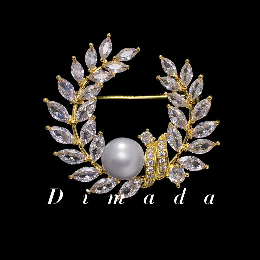 合金胸针 d1307贝珠金色橄榄枝胸针高档女高级感轻奢感胸花