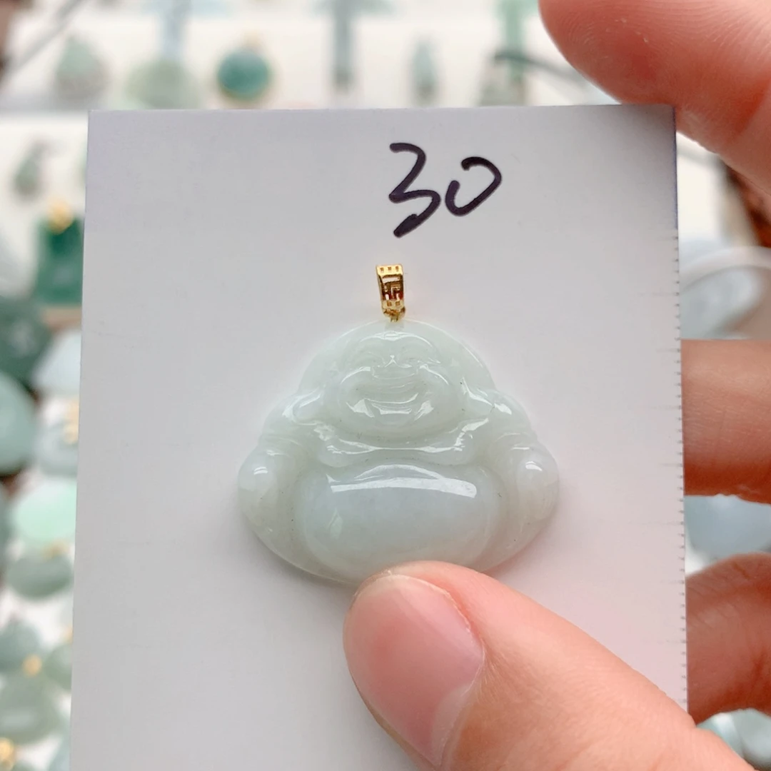 翡翠银S925镀金镶嵌颈饰小*福吊坠