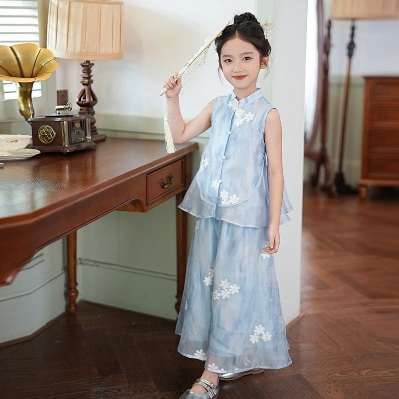 女童国风套装夏季2025新款儿童夏装中大童女孩衣服夏天汉服两件套