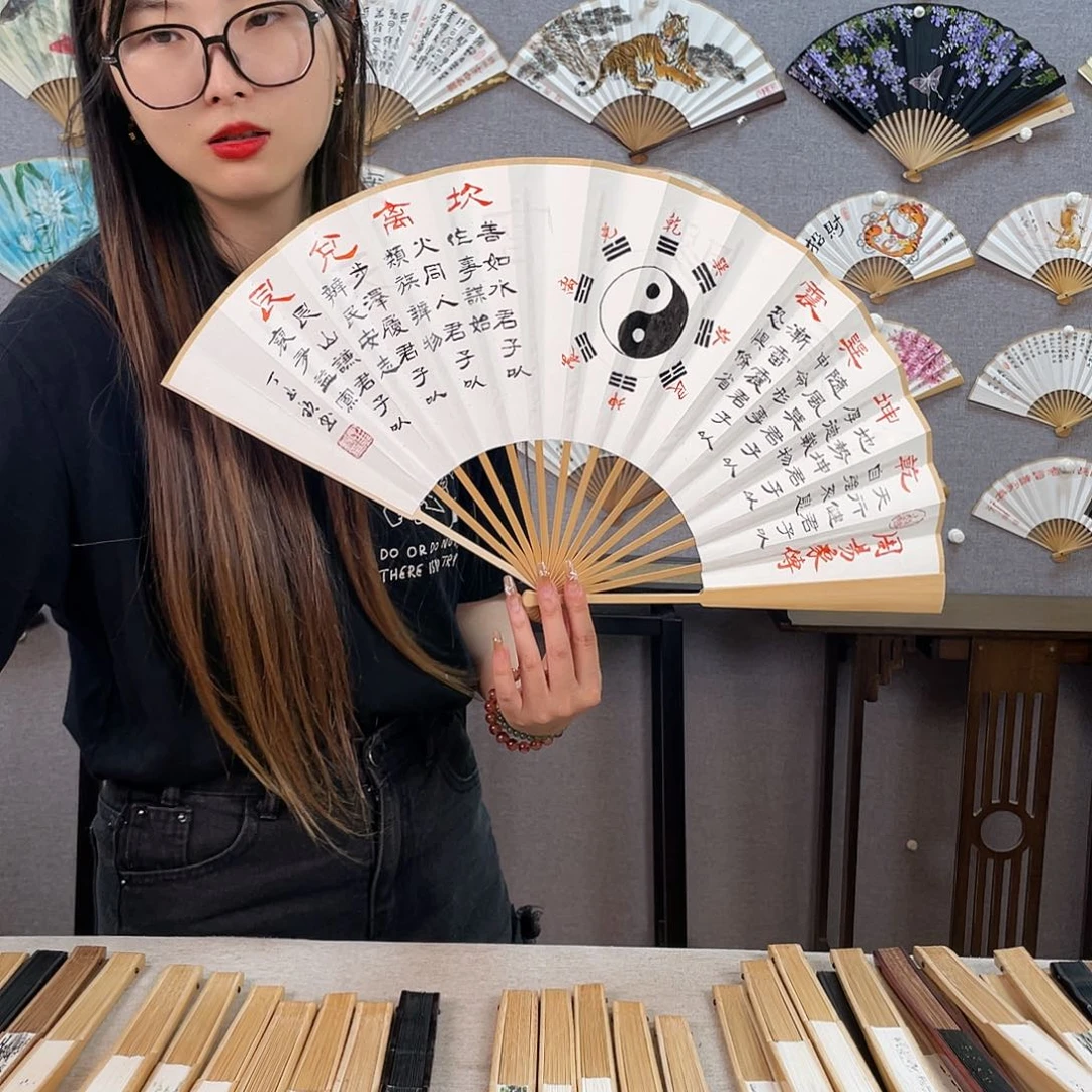 国画10寸玉竹-纯手绘-文玩扇骨（默认粘好）