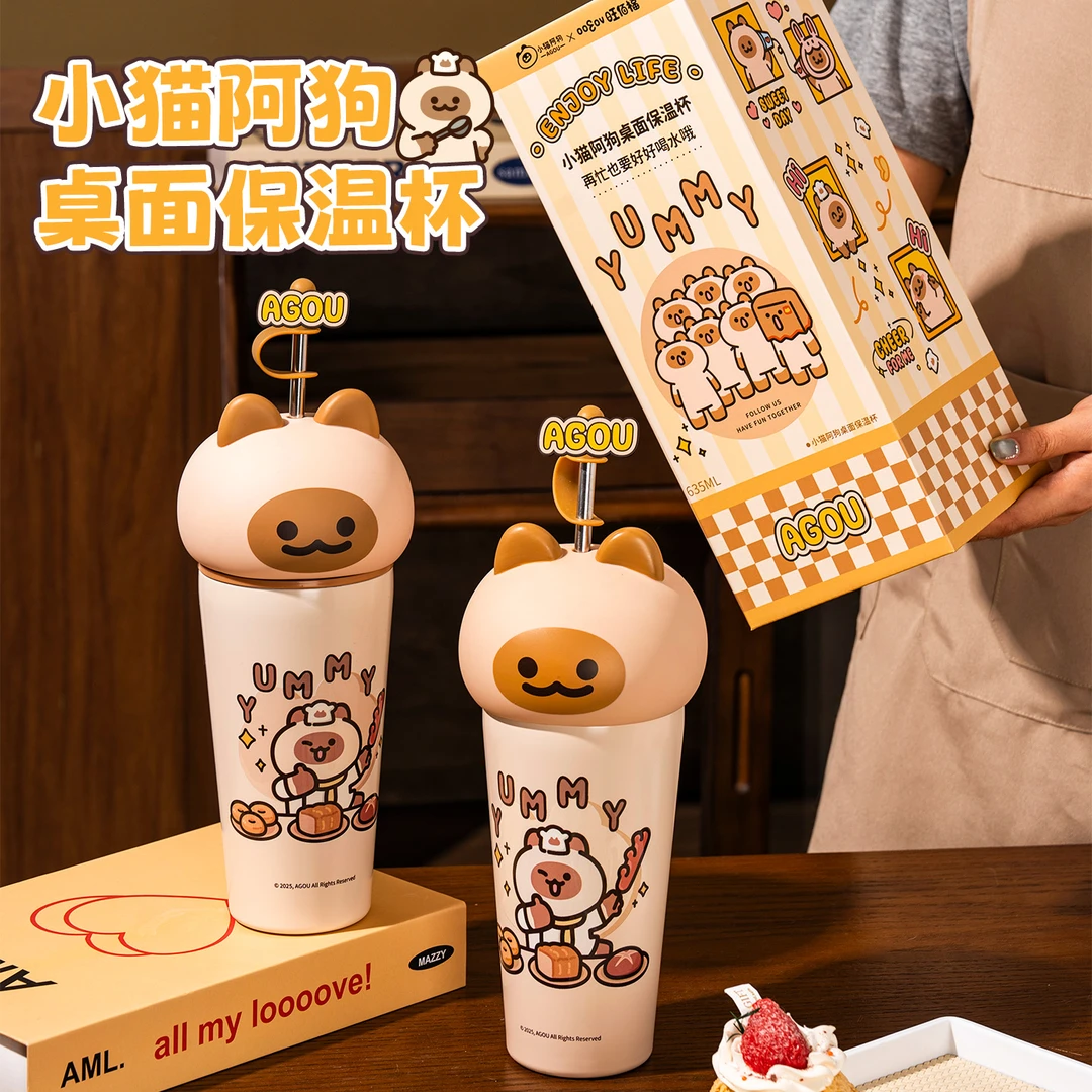 旺佰福小猫阿狗保温杯女生2025新款高颜值水杯吸管冰霸杯子大容量