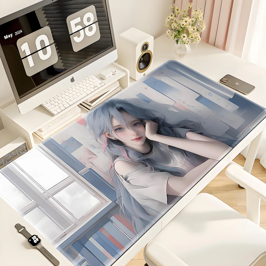 白发金克丝鼠标垫英雄联盟电竞桌垫超大号宿舍卧室家用鼠标键盘垫