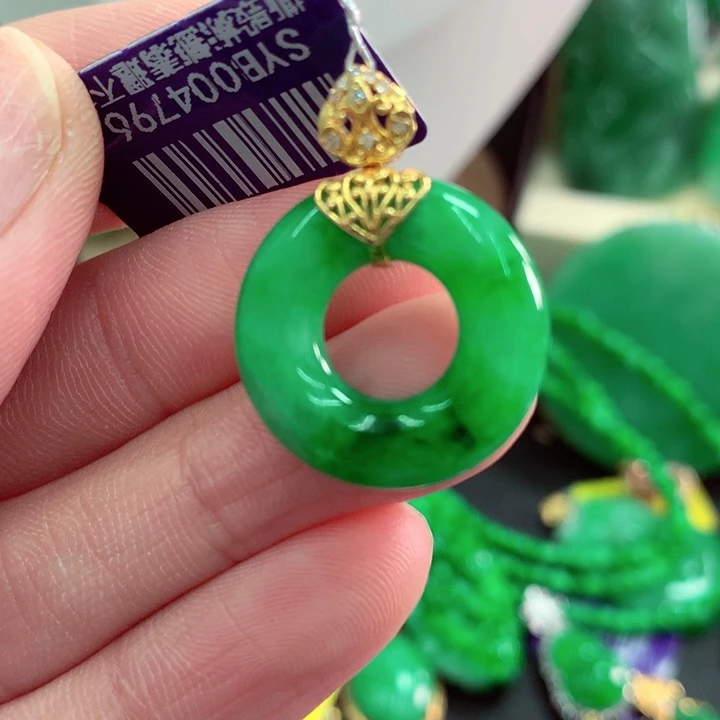 吊坠(不含链)18K金镶嵌翡翠