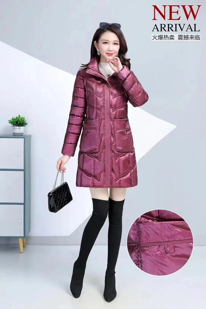 11868-红 女棉服中老年新款中长款长袖纯色宽松冬季保暖外套【A仓】