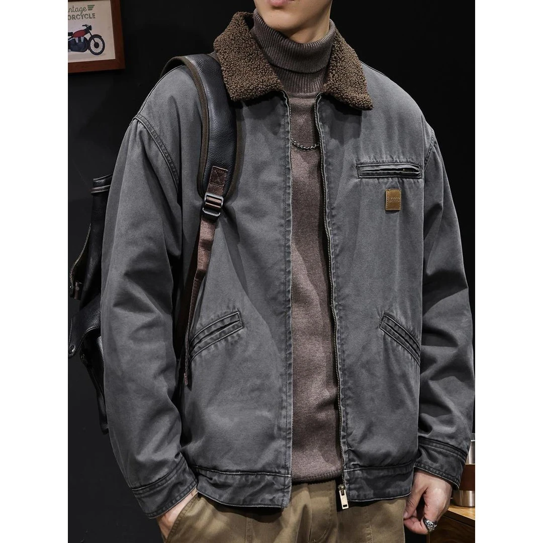 杜拉妮复古毛绒夹克男士冬季加厚2025年新款男士休闲工作秋冬夹克