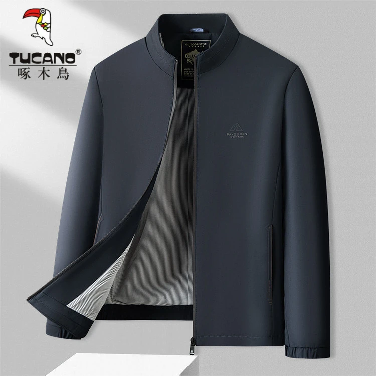 啄木鸟2025男士薄款立领春秋季休闲男百搭外套中年商务夹克开衫