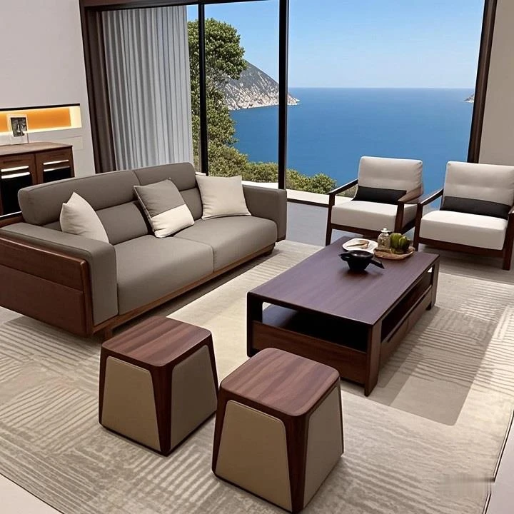 新中式客厅2025新款北美黑胡桃木实木沙发现代简约小户型客厅轻奢